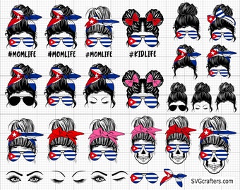 Cuban Momlife Svg Png, Cuba Bun Hair svg, Cuban flag svg png, cuban svg, cuban png, patriotic svg,latino svg- Printable, Cricut & Silhouette