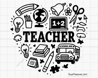 Teacher Heart Svg, School Heart Svg, Apple Heart Svg, Back To School Svg, Teaching Svg, Cute Teacher Gift Svg, Classroom Svg, Educator Svg