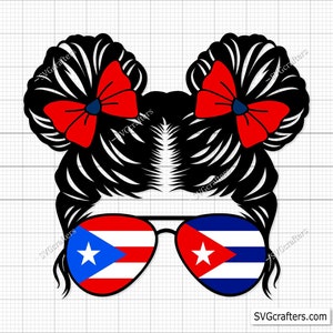 Puerto Ricaanse Cubaanse Kidlife vlag Svg, Messy Bun Puerto Rico Svg, Puerto Rico Svg, Cubaanse vlag Svg, Puerto Ricaanse Svg, Puerto Rico Png, Latino Svg