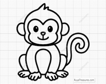 Cute Monkey Svg, Baby Monkey Svg, Jungle Animal Svg, Safari Svg, Cartoon Monkey Svg, Zoo Animal Svg, Kids Svg, Funny Monkey Svg, Banana Svg