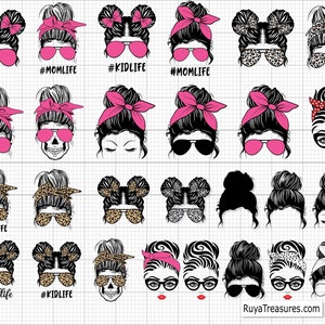 Bundle Mom Life Svg, Messy Hair Svg Bundle, Messy Bun with Glasses Svg, Mom Bandana Leopard Svg, Svg Cut Files for Cricut and Silhouette