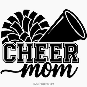 チアリーダーママSVG、ポンポンメガホンSVG、チアリーディングママカットファイル、チアリーダースピリットSVG、学校スポーツママSVG、チームサポートママSVG