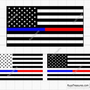 Bandera estadounidense, línea fina azul y roja, Svg, línea fina roja, Svg línea fina azul, Svg de bombero: archivos de corte para Cricut y Silhouette para imprimir