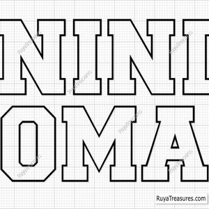 NINI e OMA Varsity Svg, Nini Varsity Curved Svg, Oma Varsity Letters Svg, Fonte Varsity Personalizada Svg, Personalize a Fonte Varsity Svg