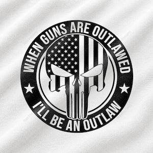 När vapen är förbjudna SVG, Punisher Skull amerikansk flaggdesign, grafik för andra tillägget, patriotisk frihetskonstverk, frihetssupporter