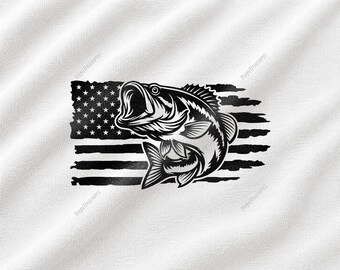 Bass Fishing American Flag SVG, Patriotic Fisherman Design, Largemouth Bass Graphic, Fishing Lover Cut File, Outdoor Angler Art