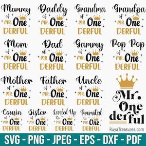 Mr Onederful Family Member Bundle SVG PNG, Mr One Derful Svg, Birthday Boy Svg, 1st Birthday Svg, Family Birthday Svg, First Birthday Svg