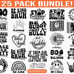 Pacchetto Svg anti bullismo, Stop bullismo Svg, Gentilezza Svg, Sii gentile Svg, Citazione anti bullismo Svg, Dì no al bullismo Svg, Nessun bullismo Svg