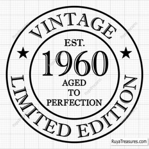 65e verjaardag Svg Png, 65e Svg, Aged To Perfection Svg, 65 and Fabulous Svg, Vintage 1960 Svg - afdrukbare, Cricut & Silhouette Cut-bestanden