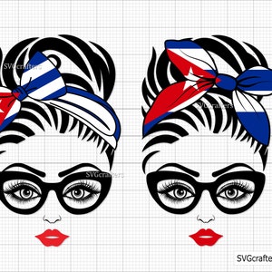 Messy Bun Cuban Flag Svg Png, Cuban flag svg png, cuban svg, cuban png, patriotic svg, latino svg - Printable, Cricut & Silhouette files
