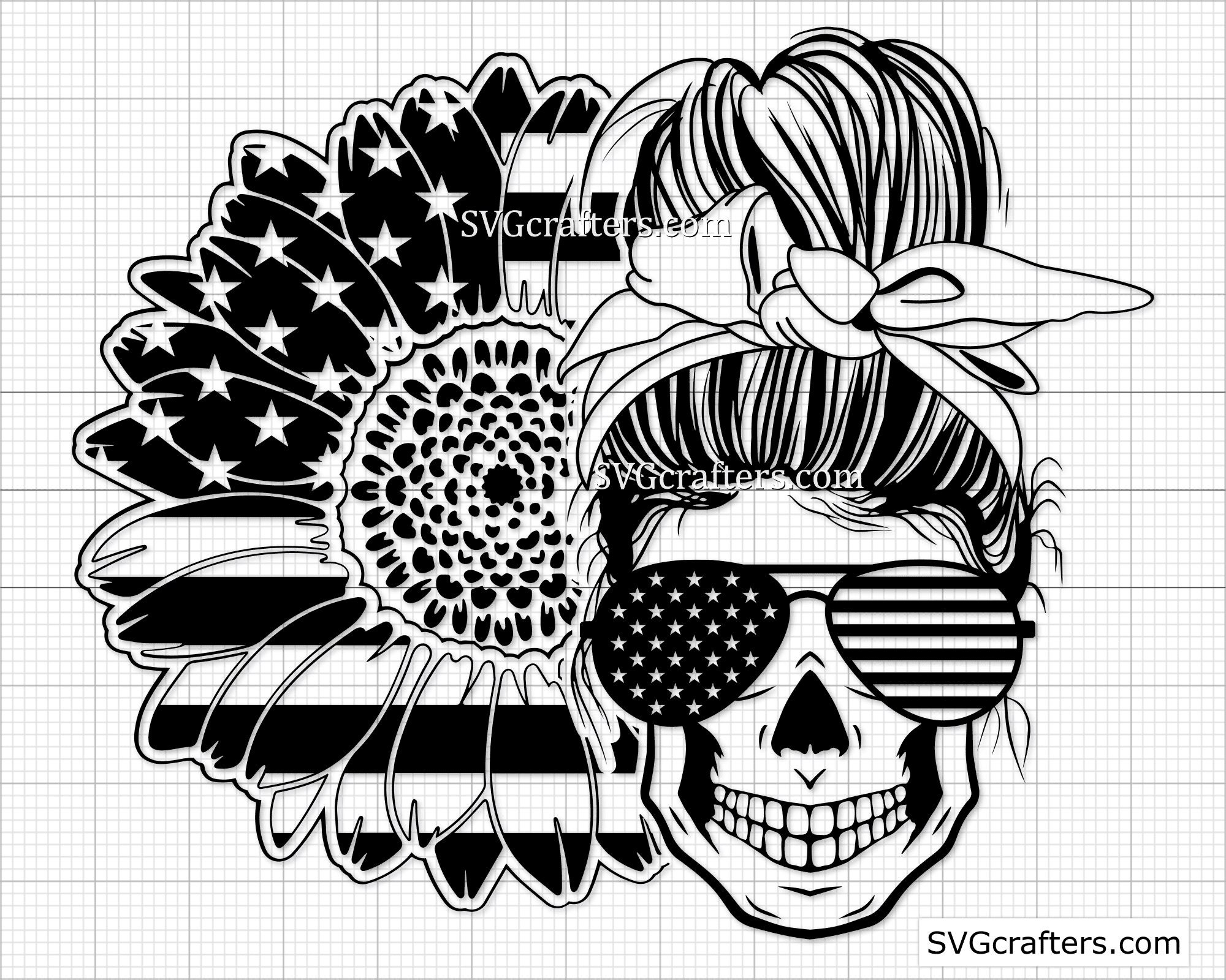 American Messy Bun svg 4th of july svg Distressed flag svg ...