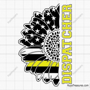 Thin Yellow Line American Sunflower Svg, Dispatcher Sunflower Svg, 911 Dispatcher Svg, Distressed Sunflower Flag Svg,Emergency Responder Svg
