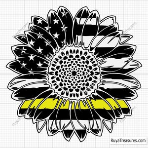 Dunne gele lijn Amerikaanse zonnebloem Svg, verzender zonnebloem Svg, 911 verzender Svg, noodlijdende zonnebloem vlag Svg, noodhulp Svg