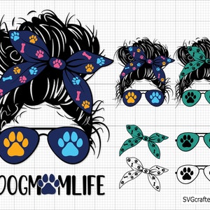 Svg maman chien, svg pour amoureux des chiens, svg empreinte de patte, svg patte de chien, png maman chien, patte svg, svg maman chien, svg chignon désordonné - imprimable, Cricut & Silhouette