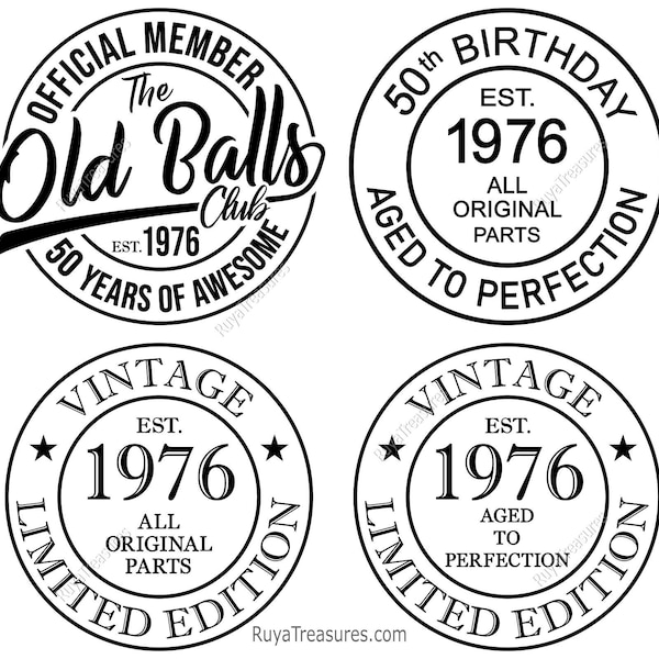 50. urodziny SVG, oficjalny członek Old Balls Club zał. 1975, 50. urodziny SVG, stary numer 50 SVG, rocznik 1975 SVG, pliki Cricut Silhouette Cut