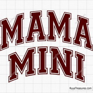 Maman et mini-Svg universitaire, Maman varsity incurvée Svg, Maman varsity lettres Svg, Maman varsity polices Svg, Maman mini Est Svg, Maman foudre Svg