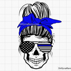 Messy Bun Police svg, Back the blue svg, thin blue line svg, police officer svg, police wife svg - Printable, Cricut & Silhouette