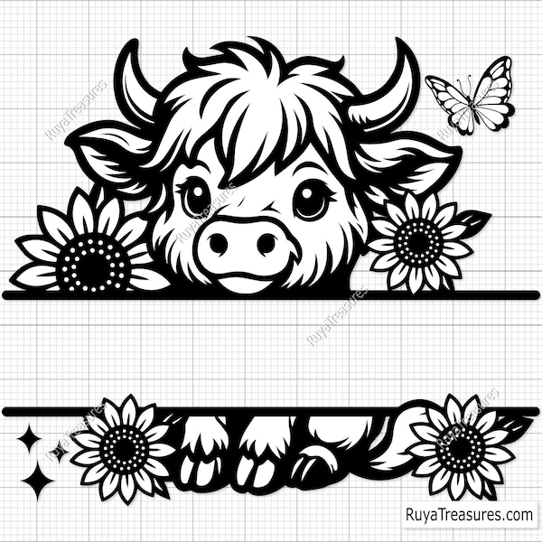 Personalized Highland Cow Svg, Cute Cow Svg, Floral Cow Svg, Animal Svg, Rustic Farmhouse Svg, Baby Cow Svg, Boho Cow Svg, Country Life Svg