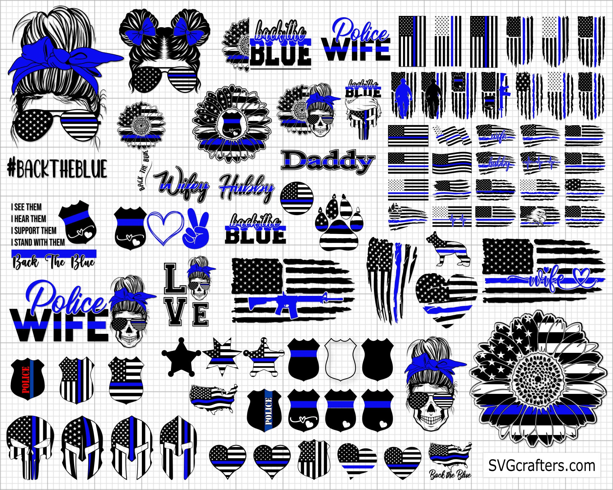 Special Bundle Police Svg, Back the Blue Svg, Thin Blue Line Svg, Police Officer Svg, Police Wife Svg, Distressed Flag - Cricut & Silhouette