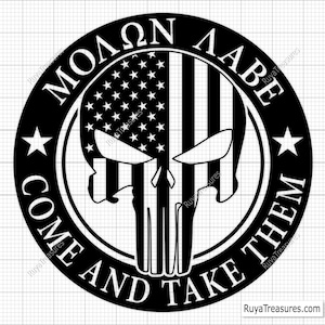 Molon Labe Svg-bestand knippen, Come and Take Them Svg Png, Punisher Skull Svg, 2e wijziging Svg, Skull Vector - afdrukbare, Cricut & silhouet