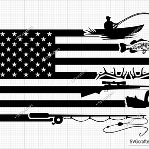 Fishing and Hunting American Flag Svg, Fishing and Hunting American Flag Svg, Fishing svg, Deer Hunting svg - Cricut & Silhouette file file