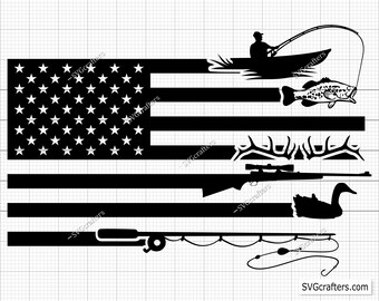 Fishing and Hunting American Flag Svg, Fishing and Hunting American Flag Svg, Fishing svg, Deer Hunting svg - Cricut & Silhouette file file