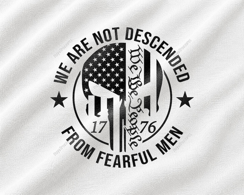 We Are Not Descended From Fearful Men Svg, patriotic skull with American flag design and 1776 theme, freedom supporters, shirts decals and DIY projects