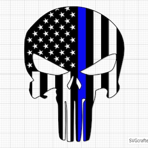 Punisher Skull US Flag Thin Blue Line svg, Police Flag svg, back the blue svg, thin blue line svg - Printable, Cricut & Silhouette files