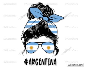 Argentinian Mom Life Messy Bun PNG, argentina flag PNG, latina png, argentina shirt - Clipart, Print and Cut, Printable & Sublimation Design