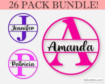 Keychain Split Monogram SVG Bundle, Keychain Monograms SVG, Keychain Split Circle Alphabet svg, Round Keychain svg, circle monogram svg