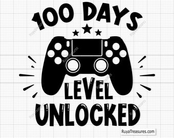 100 dagen niveau ontgrendeld Svg Png, 100e schooldag Svg, Happy 100 Days of School Svg, 100 dagen videogame Svg, 100 dagen gamershirt Svg