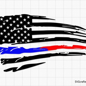 Bandera estadounidense, línea fina azul y roja svg, línea fina roja svg, línea fina azul svg, bombero svg - Archivos de corte para Cricut y Silhouette imprimibles