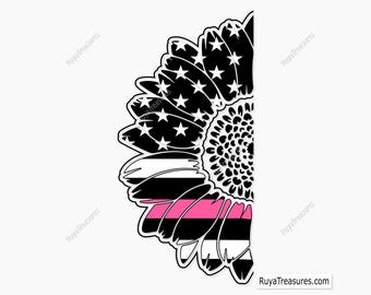 American Flag Sunflower Pink Stripes Svg, Awareness Breast Cancer Sunflower Svg, Breast Cancer Svg, Cancer Awareness Svg, Cancer Ribbon Svg