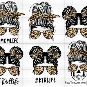 Messy Bun Svg, Messy Bun avec des lunettes, Momlife Svg, maman tête de mort Svg, Messy Bun chic afro femme Svg imprimable, Cricut & Silhouette fichier image 6