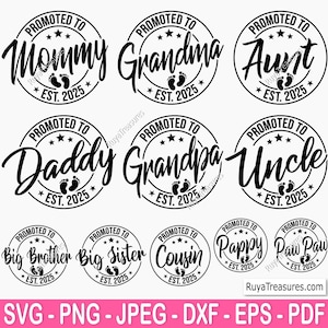 Promovida a mami Svg Png, Anuncio de bebé Svg, Establecida Svg, Mami establecida 2025 Svg, Próximamente Svg - Archivo imprimible, Cricut y Silhouette