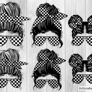 Bundle Messy Bun svg, Racing svg, Racing life svg, Checkeredflags svg, Rennauto svg - Printable, Cricut & Silhouette-Datei