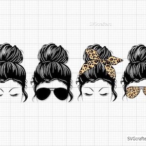 Pacote SVG de coque bagunçado, garota com cílios svg, vida de mãe svg, coque bagunçado mãe svg, pacote MomLife svg, leopardo Momlife svg, cabelo bagunçado svg png eps
