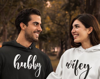 Hubby Wifey Couple HOODIE Sweatshirt Cute Best Matching Wedding Day Hers His 