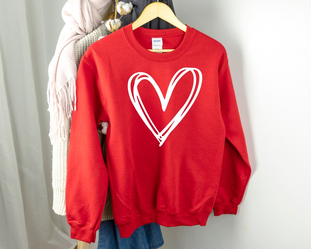 Heart Sweatshirts, Valentines Day Sweatshirt, Hand Drawn Heart ...