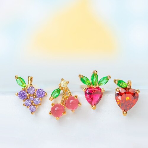 Fruit Basket Hoop 18K Gold Plated Fruits Earrings Minimalist Etsy