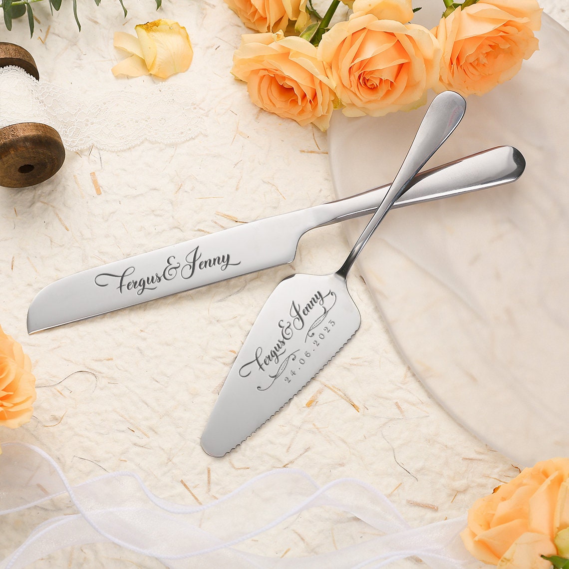 Custom Wedding Cake Cutting Set, Engraved Wedding Or Anniversary Cake Cutting Gift For Couples, Unique Keepsake, Wedding Gift For Bridal Shower