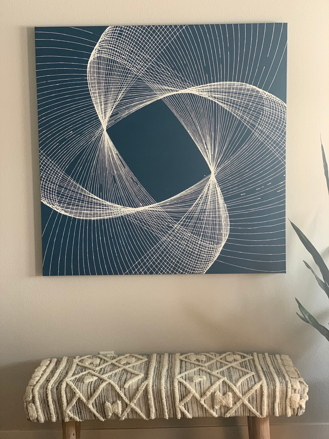 48X48 Pendulum Painting on Canvas White and Blue Etsy
