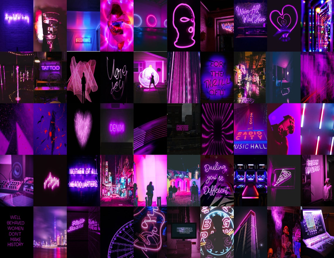 Neon Purple Wall Collage Kit Instant Download 60 Images | Etsy