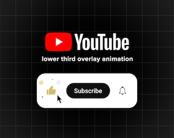 Może przedstawiać: Biały baner z czerwonym logo YouTube, tekstem "lower third overlay animation", ikoną kciuka w górę, przyciskiem z napisem "Subskrybuj" i ikoną dzwonka.