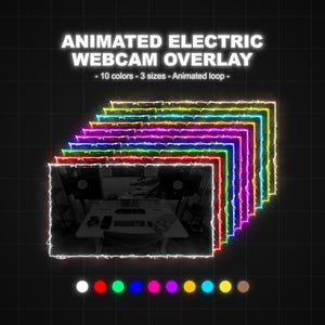 Superposiciones animadas de cámaras web eléctricas para OBS, 10 colores, 3 tamaños, bucle continuo, descarga instantánea