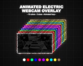 Animated Electric Webcam Overlays for OBS, 10 colors, 3 sizes, Seamless Loop, Instant Download