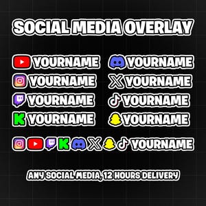 Custom Social Media Overlay For Twitter Twitch Tiktok Discord Instagram Youtube