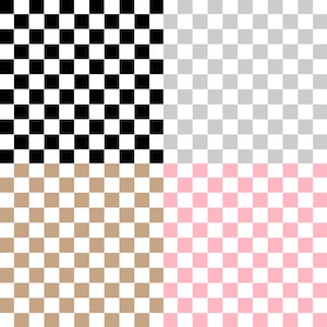 Könnte beinhalten: Eine digitale Bildcollage mit vier verschiedenen Karomustern. Das Muster oben links ist schwarz-weiß, das Muster oben rechts ist grau, das Muster unten links ist braun und das Muster unten rechts ist rosa.