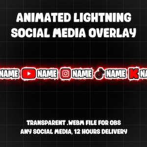 Custom Animated Lightning Social Media Overlay For Twitter Twitch Tiktok Discord Instagram Youtube