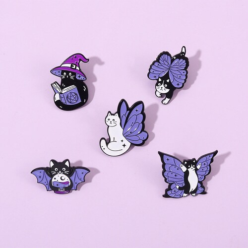 Magic Cat With Purple Wings Enamel Pin Brooch Kawaii Pin Set - Etsy